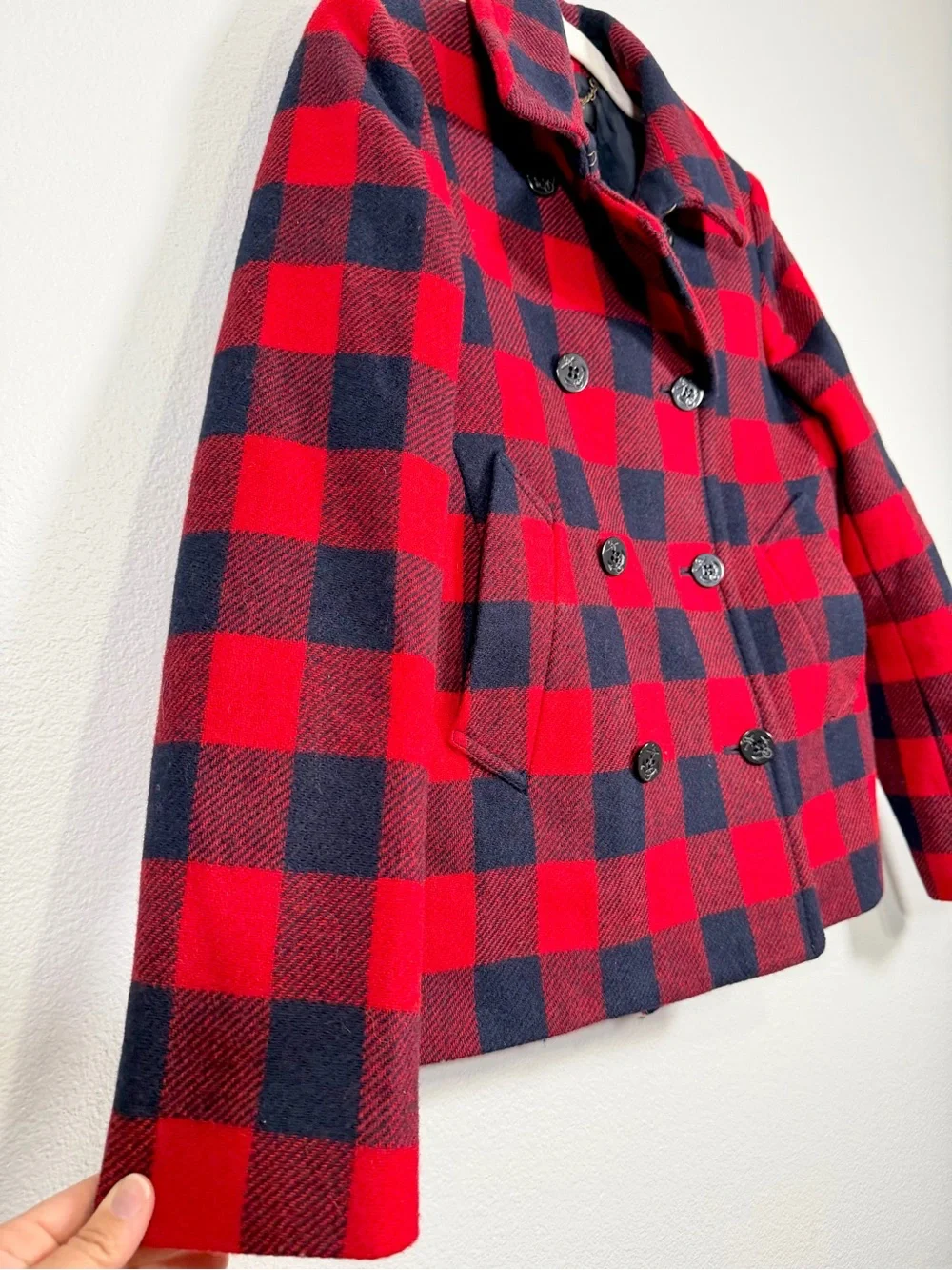 J. Crew Buffalo Plaid Peacoat Wool Jacket Red Navy Blue Checkered Plaid Women 4